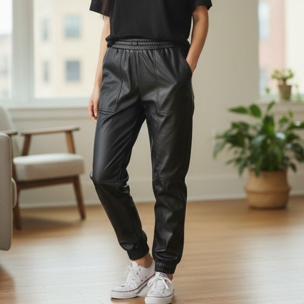 Express Black Faux Leather Jogger Pants Medium
